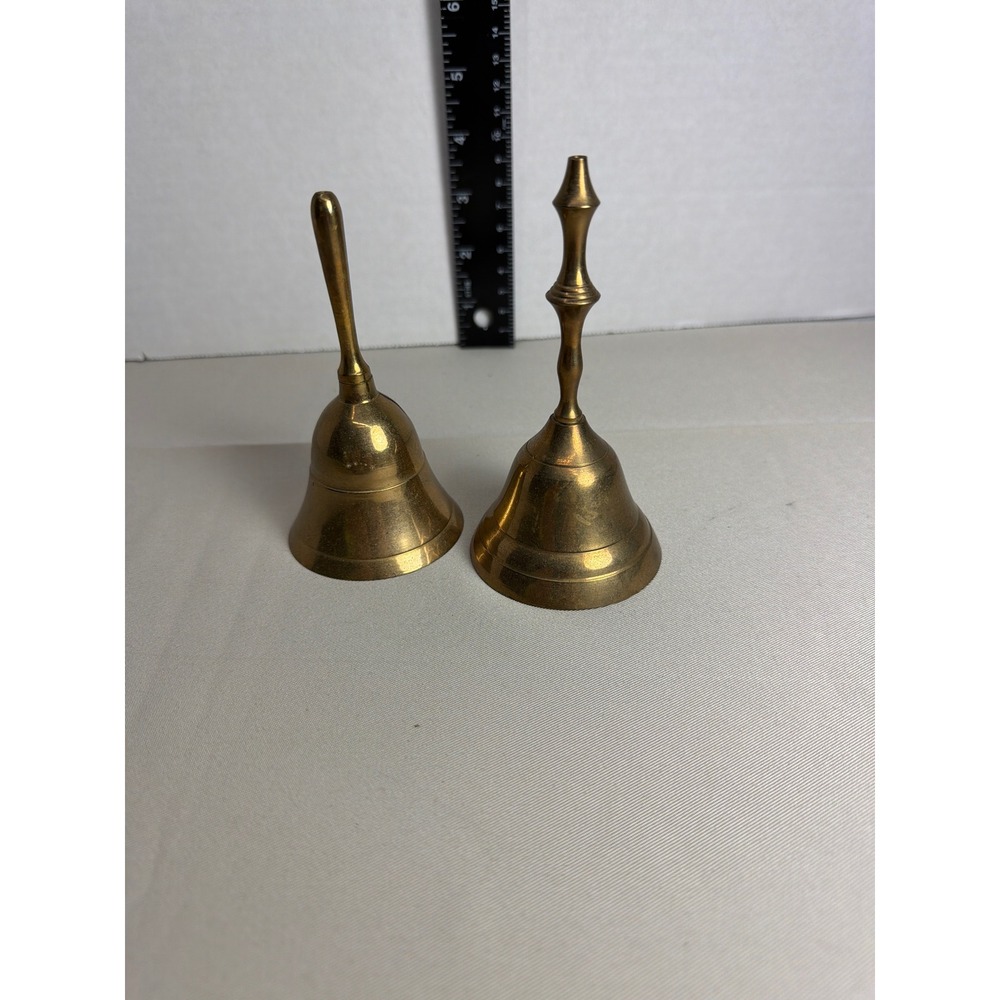 Vintage Solid Brass Hand Bells Set of 2 Decorative Dinner Service Bells
